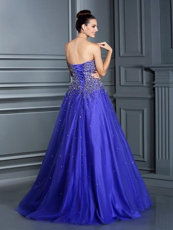 Ball Gown Sweetheart Beading Sleeveless Long Net Quinceanera Dresses