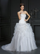 Ball Gown Strapless Beading Sleeveless Long Organza Wedding Dresses