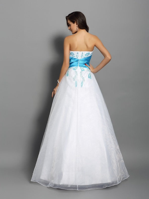 Ball Gown Sweetheart Beading Sleeveless Long Satin Quinceanera Dresses