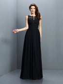 A-Line/Princess Bateau Pleats Sleeveless Long Chiffon Bridesmaid Dresses