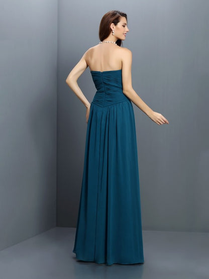 A-Line/Princess Sweetheart Pleats Sleeveless Long Satin Bridesmaid Dresses