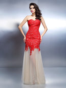 A-Line/Princess Sweetheart Applique Sleeveless Long Net Dresses