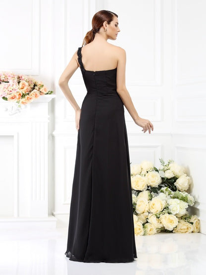 Sheath/Column One-Shoulder Sleeveless Long Chiffon Bridesmaid Dresses