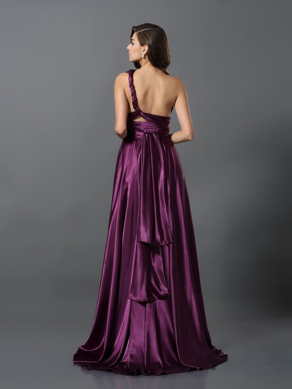 A-Line/Princess Pleats Sleeveless Long Silk like Satin Convertible Bridesmaid Dresses