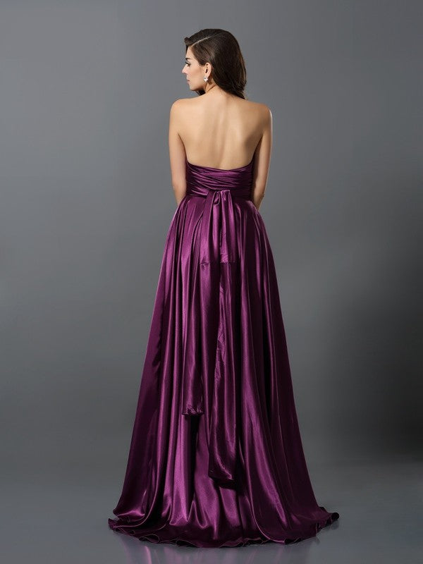 A-Line/Princess Pleats Sleeveless Long Silk like Satin Convertible Bridesmaid Dresses