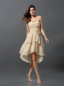 A-Line/Princess Sweetheart Hand-Made Flower Sleeveless High Low Chiffon Bridesmaid Dresses