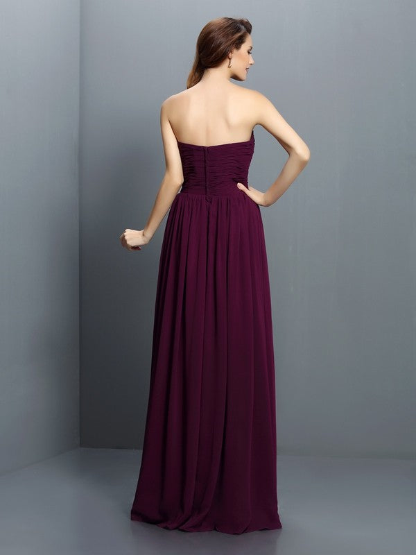 A-Line/Princess Strapless Pleats Sleeveless Long Chiffon Bridesmaid Dresses