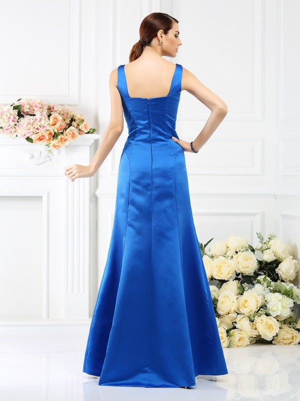 Sheath/Column Straps Sleeveless Long Satin Bridesmaid Dresses