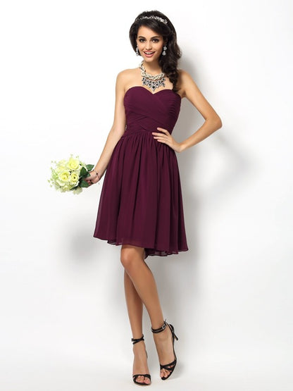 A-Line/Princess Sweetheart Pleats Sleeveless Short Chiffon Bridesmaid Dresses