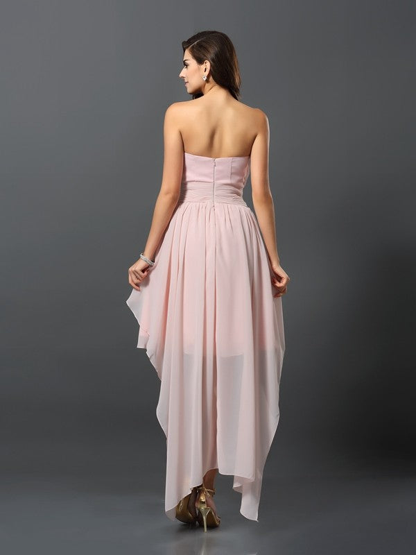 A-Line/Princess Sweetheart Pleats Sleeveless High Low Chiffon Bridesmaid Dresses