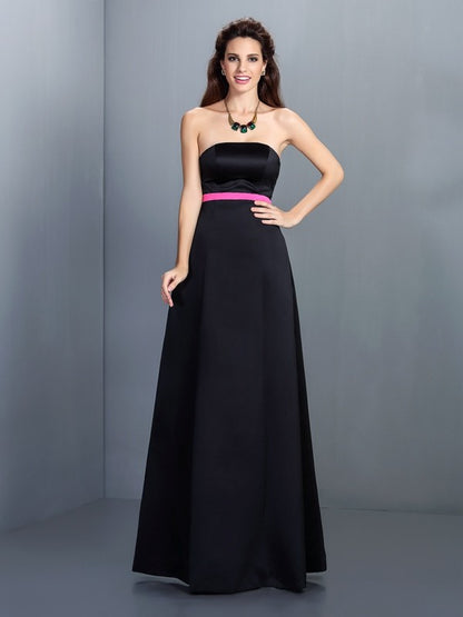 A-Line/Princess Strapless Sleeveless Long Satin Bridesmaid Dresses