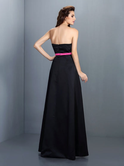 A-Line/Princess Strapless Sleeveless Long Satin Bridesmaid Dresses