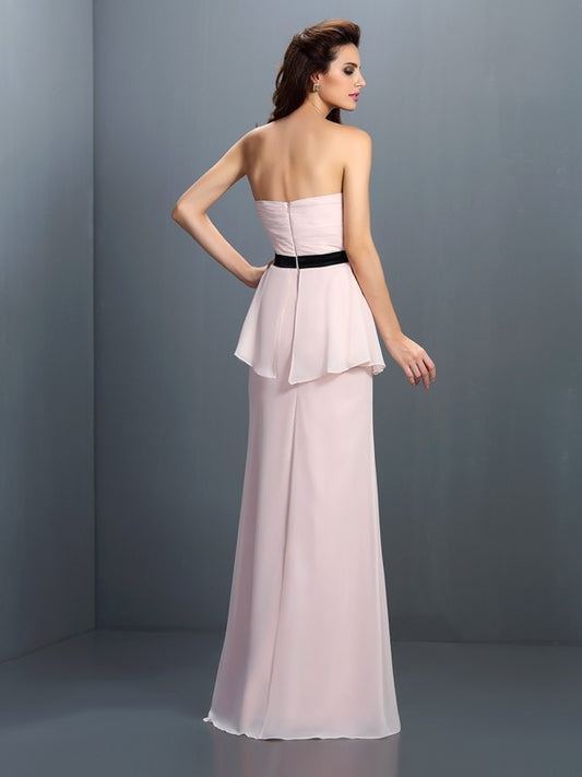 Sheath/Column Sweetheart Sash/Ribbon/Belt Sleeveless Long Chiffon Bridesmaid Dresses