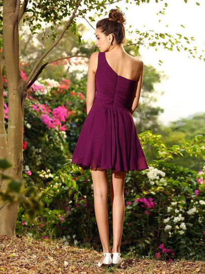 A-Line/Princess One-Shoulder Pleats Sleeveless Short Chiffon Bridesmaid Dresses