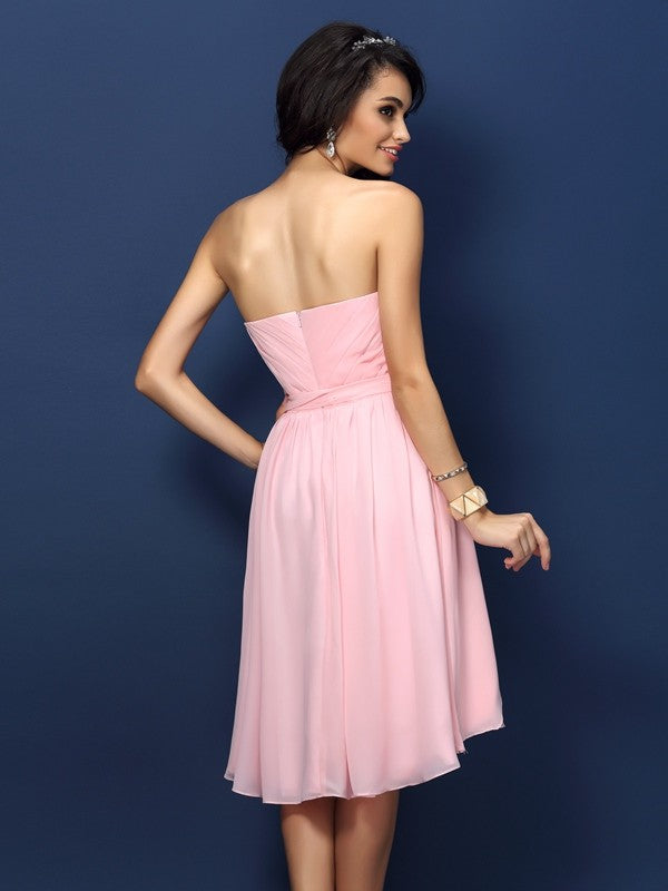 A-Line/Princess Sweetheart Pleats Bowknot Sleeveless Short Chiffon Bridesmaid Dresses