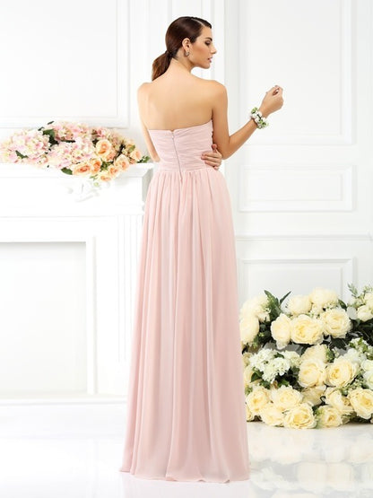 A-Line/Princess Strapless Pleats Sleeveless Long Chiffon Bridesmaid Dresses