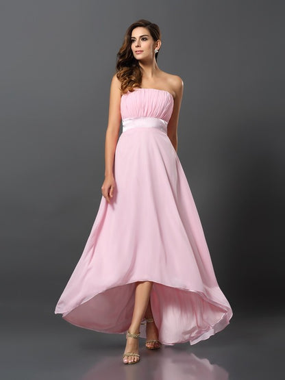 A-Line/Princess Strapless Sleeveless High Low Chiffon Bridesmaid Dresses