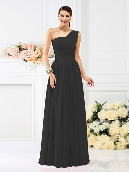 A-Line/Princess One-Shoulder Pleats Sleeveless Long Chiffon Bridesmaid Dresses