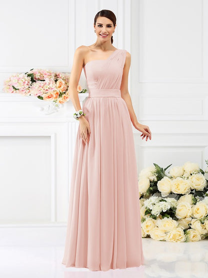 A-Line/Princess One-Shoulder Pleats Sleeveless Long Chiffon Bridesmaid Dresses