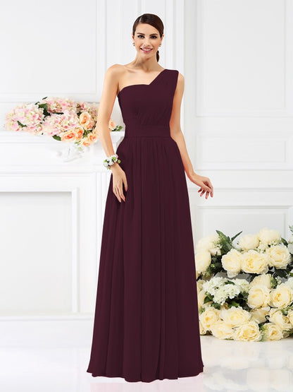 A-Line/Princess One-Shoulder Pleats Sleeveless Long Chiffon Bridesmaid Dresses