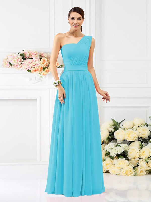 A-Line/Princess One-Shoulder Pleats Sleeveless Long Chiffon Bridesmaid Dresses