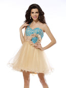 A-Line/Princess One-Shoulder Applique Sleeveless Short Net Cocktail Dresses