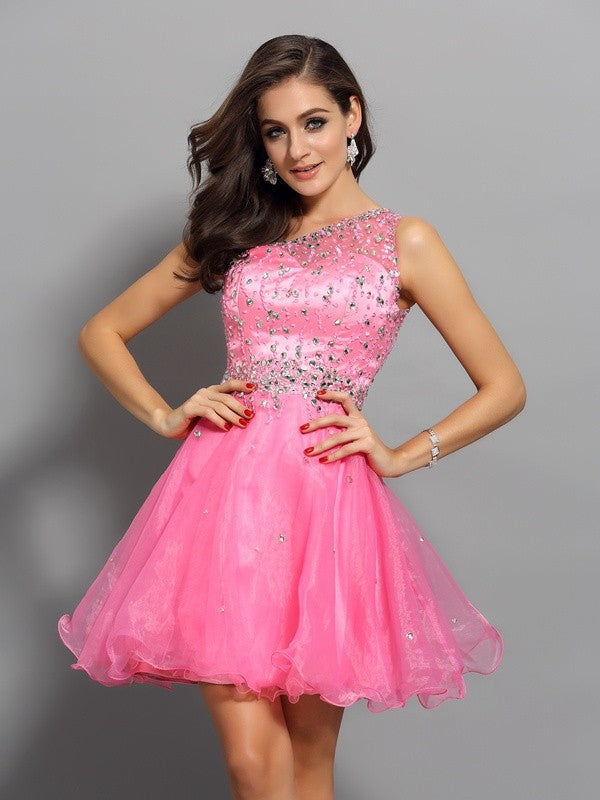 A-Line/Princess One-Shoulder Ruffles Sleeveless Short Organza Cocktail Dresses