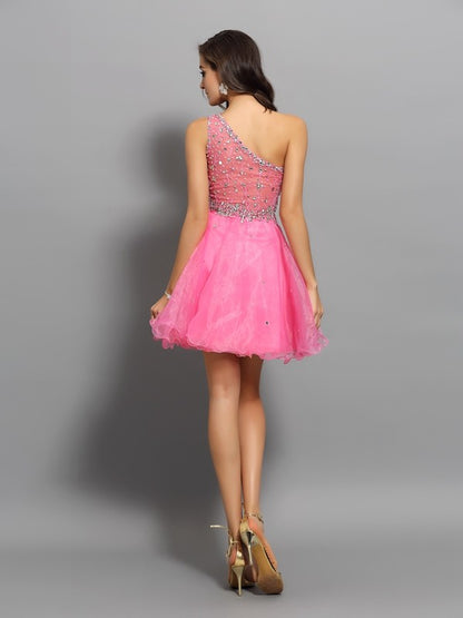 A-Line/Princess One-Shoulder Ruffles Sleeveless Short Organza Cocktail Dresses