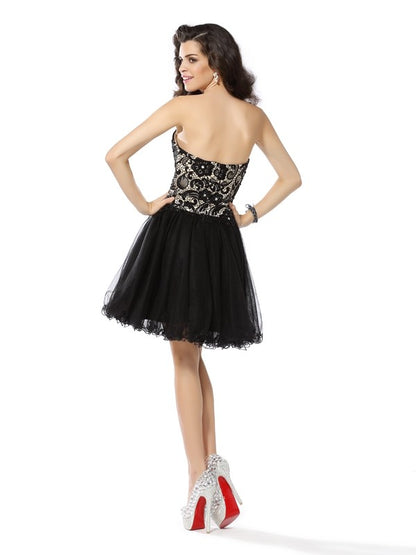 A-Line/Princess Sweetheart Ruffles Sleeveless Short Net Cocktail Dresses