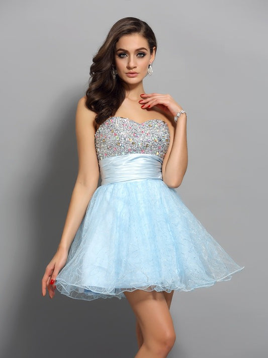 A-Line/Princess Sweetheart Beading Sleeveless Short Chiffon Cocktail Dresses