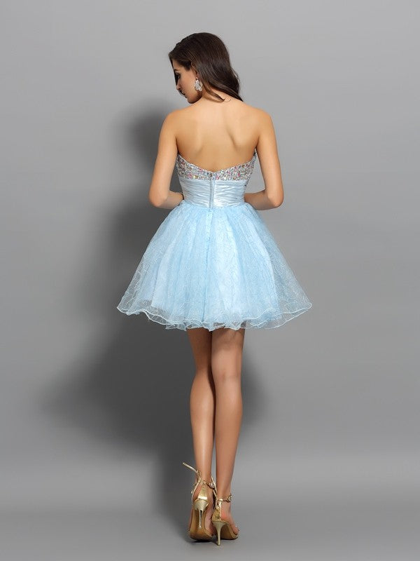 A-Line/Princess Sweetheart Beading Sleeveless Short Chiffon Cocktail Dresses