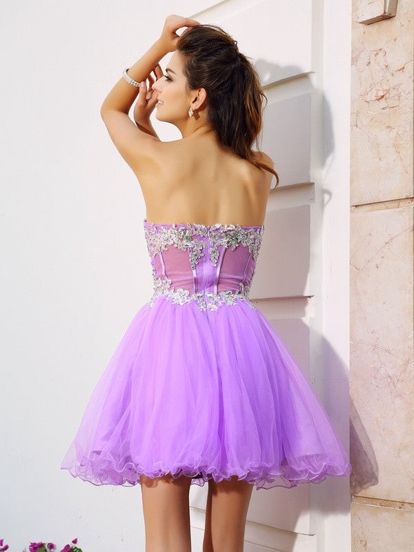 A-Line/Princess Sweetheart Beading Applique Sleeveless Short Organza Cocktail Dresses