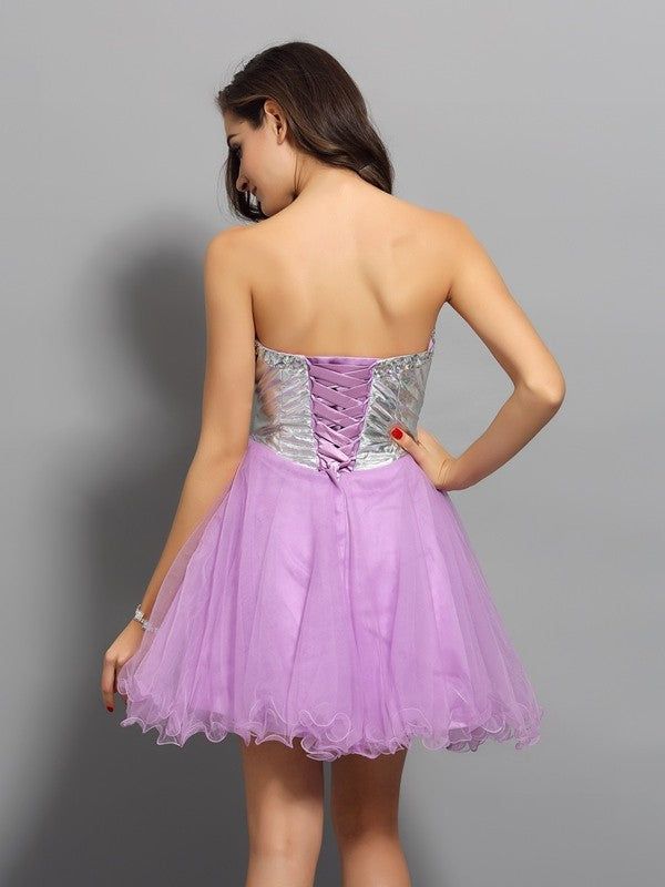 A-Line/Princess Sweetheart Ruffles Sleeveless Short Organza Cocktail Dresses