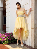 A-Line/Princess Strapless Beading Sleeveless High Low Chiffon Cocktail Dresses