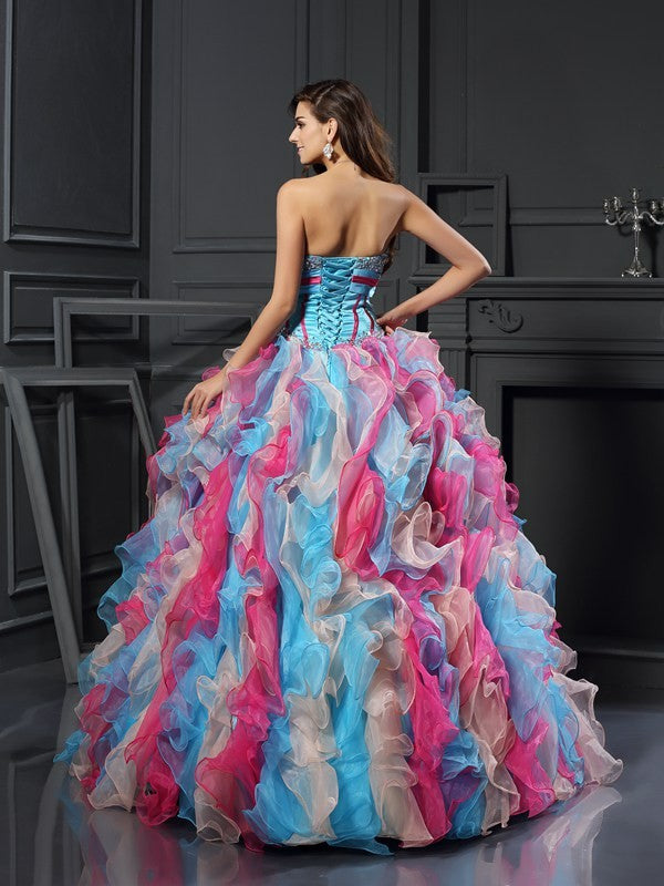 Ball Gown Sweetheart Beading Sleeveless Long Organza Quinceanera Dresses