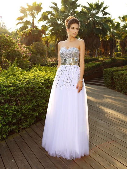 A-Line/Princess Sweetheart Beading Sleeveless Long Organza