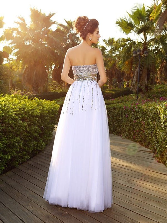 A-Line/Princess Sweetheart Beading Sleeveless Long Organza