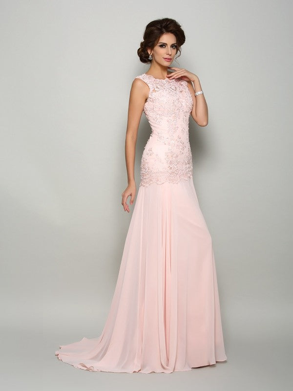 Mermaid Beading Sleeveless Long Chiffon Mother of the Bride Dresses