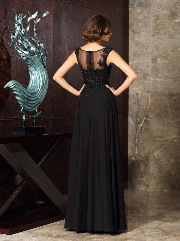 A-Line/Princess Scoop Applique Sleeveless Long Chiffon Mother of the Bride Dresses