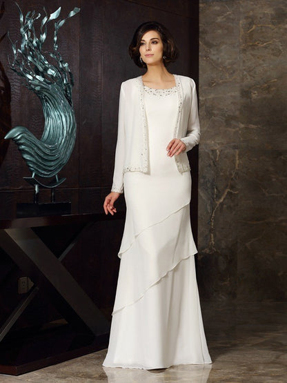 Mother of the Bride Dresses Sheath/Column Beading Sleeveless Long Chiffon