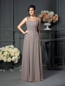 A-Line/Princess Scoop Beading Sleeveless Long Chiffon Mother of the Bride Dresses