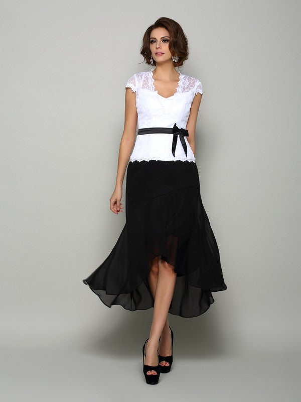 A-Line/Princess V-neck Sash/Ribbon/Belt Sleeveless High Low Chiffon Mother of the Bride Dresses