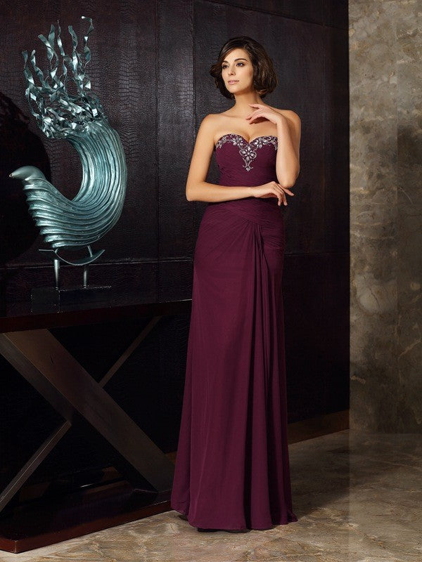 Sheath/Column Sweetheart Beading Sleeveless Long Chiffon Mother of the Bride Dresses