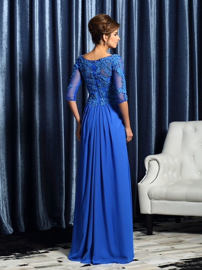 A-Line/Princess Bateau Beading 1/2 Sleeves Long Chiffon Mother of the Bride Dresses