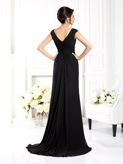 A-Line/Princess V-neck Ruffles Sleeveless Long Chiffon Mother of the Bride Dresses