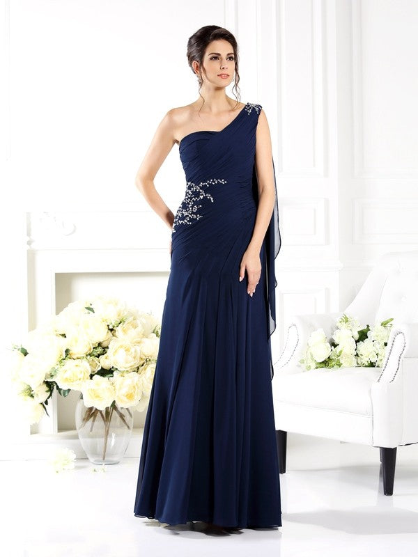 Sheath/Column One-Shoulder Sleeveless Long Chiffon Mother of the Bride Dresses