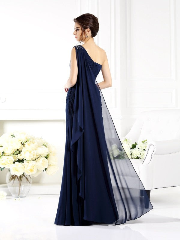 Sheath/Column One-Shoulder Sleeveless Long Chiffon Mother of the Bride Dresses