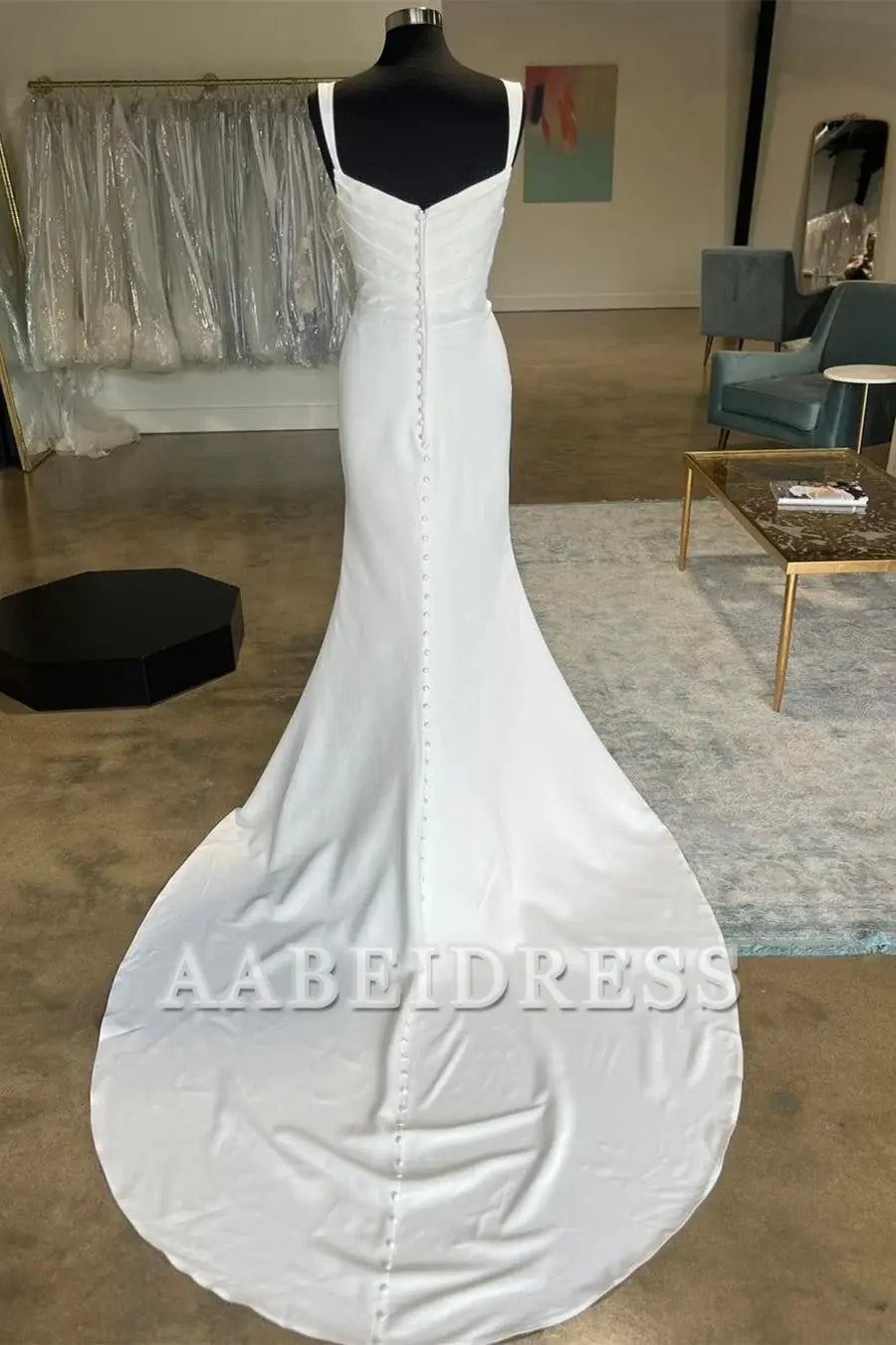 AABEI DRESS Wedding Dress Straight Neck Pleated Bodice Mermaid Long Sweep Train Exquisite Elegant Dress
