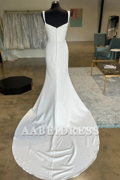 AABEI DRESS Wedding Dress Straight Neck Pleated Bodice Mermaid Long Sweep Train Exquisite Elegant Dress