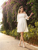 Wedding Dresses Princess Off-the-Shoulder Beading 1/2 Sleeves Short Chiffon